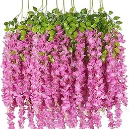 Tarash Luxe (Pack of 6 Artificial Wisteria Vine| Ratta Fake Wisteria Hanging | Garland Silk Long Hanging Bush Flowers String for Home Party Wedding Deco (Dark Pink)-picture-25
