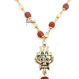 brij haat Natural panch Mukhi Rudraksha and crystal beads in brass cap Mala with Shiv Trishul Locket/pendant-picture-56