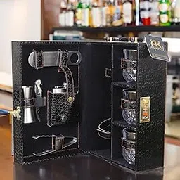 ElitePour Croc Print Black Premium Bar Set with 9 items | Crystal Whisky Glasses, Tong, Flask, Openers, Peg Measure | Bar Set for Travel, Party | Bar Set for Car | Bar Set for Gift-picture-10