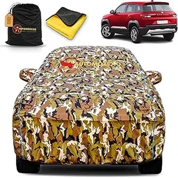 AUTOMOZEXO Maruti Breeza Urbano 100% Waterproof Car Cover for All Weather Protection with Mirror Pocket Inner Cotton Triple Stitched Cover with Adjustable Belt Bottom Elastic to Secure Fit -Jungle-image-17