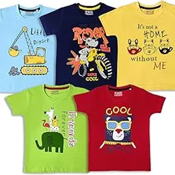 supersquad Baby Boys Graphic Print Pure Cotton T Shirt (Multicolor, Pack of 5)-picture-37