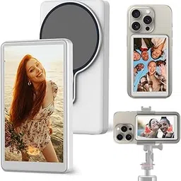 GTSolonia Phone Vlog Selfie Monitor Screen, Portable Back Camera Monitor with Magnetic Connection and Remote Control, Low Latency for Selfie Vlog Live Stream, Compatible with iPhone & Android, White image 1