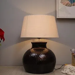 Homesake Table Lamp, Hammered Antique Copper Night Lamp, Table Lamp for Bedroom and Living Room - Home Decor Items - Beige Shade-picture-46