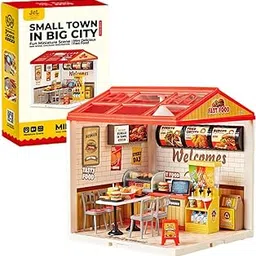 FEXXA Miniature Fast Food Restaurant Playset for Kids – DIY Mini Scene Building Kit with Furniture, Food Models & Accessories – Small Town in Big City – Pretend Toy Café for Boys & Girls (Ages 8+)-image-54