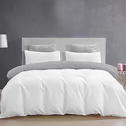 3 Pieces Duvet Cover Setr 100% Brushed Microfiber Reversibles with Zipper Closure Duvet Cover(91X101 Inches) and 2 Pillow Cover (18X28 Inches) - Double Bed Size(Silver/White)-picture-25