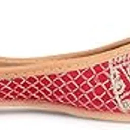desi colour Flat Footwear/Mojari/Punjabi Jutti/Bellies for Women - Red Embroider-picture-24