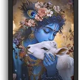 Deity Crafts Shree Krishna with Cow Photo Frame – Spiritual Wall Art for Home, Pooja Room & Bedroom | Divine Love & Compassion Theme | 34x24 cm Multicolor Frame with Premium Acrylic Glass-picture-15