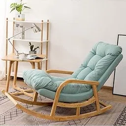 Antique Wood Hub - Teak Wood Rocking Chair/Colonial and Traditional Rocking Armchair/Modern Appearance Chairs with Super Comfortable Cushion (Sea Green)-image-78
