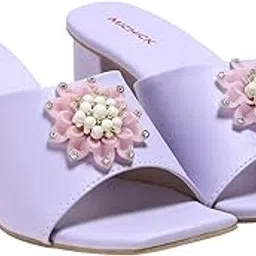 michick Block Heels for Women | Open-Toe Canvas Slip-On Block Heels-picture-43