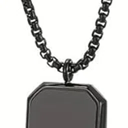 Geometric Black Square Stone Pendant Necklace with Box Chain for Men, Punk Style-picture-37