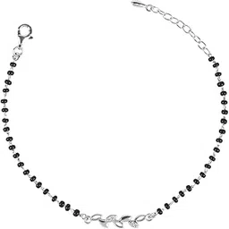 clara Womens 925 Sterling Silver Leaf Hand Mangalsutra Bracelet | Black Beads, Rhodium Plated | Gift for Wife-picture-38