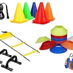 COUGAR Cone Marker, Cone Marker Set, 6 Inch Cones Pack 10,20 Space Markers and 8 Meter Ladder with Pushup Stand Gripper & Skipping Rope Agility Combos-picture-44