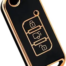 Hoodinter Soft TPU Premium Car Key Cover Compatible with Xuv 500 3 Button Flip Key (Black Pack of 1) image 1