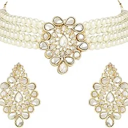 i jewels Gold Plated Traditional Kundan Handcrafted Pearl Choker Necklace Jewellery With Earrings Set For Women/Girls-picture-34