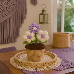 Akaar Decor's Handcrafted Crochet Flower Pot | Artificial Flowers for Home | Birthday | Anniversary | Housewarming Gifts | 100% Handmade Yarn Flower Décor (Crochet_Pot_Purple)-image-21