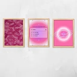 Good Hope - Set of 3 Pink Aesthetic Wall Posters Frame for Girls (10x13 Inch) – "I Am Affirmations", "Lip Print", and "Stargirl" Combo Photo Frames – Self-Love & Motivational Quotes – Framed Poster Wall Art for Bedroom, Dorm, or Gift-image-0