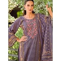 Nisanka Elegant Pakistani Suit Set with Floral Embroidery, Traditional Salwar Kameez, Cotton Blend, Navy Blue, Brown and Golden Variants-picture-27