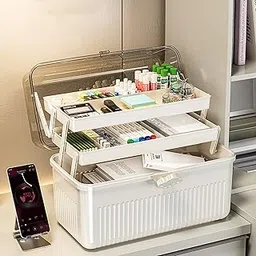 House of Quirk Multifunctional Storage Box - Portable Plastic Organizer for Desktop Stationery, Sundries and Medical Tools (White)-picture-30