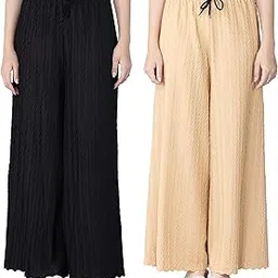 irha Women Stylish Viscose Rayon Fabric Solid Color Combo Pleated Palazzo Pants-picture-50