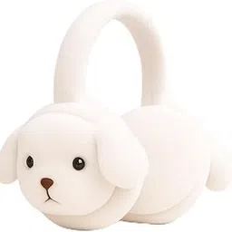Plush Puppy Earmuffs, White Soft Winter Ear Warmers, Cute Dog Design-image-93