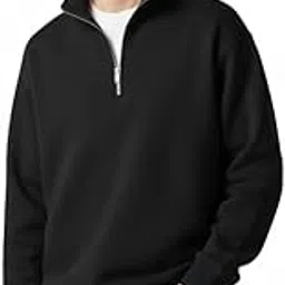 Classic Half-Zip Sweatshirt, Cream White, Lightweight Cotton Blend, Long Sleeve, Winter Casual Wear-picture-49