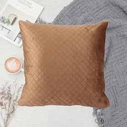 IVAZA Quilted Design Cushion Covers | 150 TC Solid Color Quilted Velvet Sofa Cushion Covers | Only Covers No Insert Set of 1 16 x 16 Inch (Pack of 1) Beige image 1