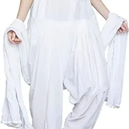 Women's Cotton Plain Patiala Salwar With Dupatta Combo Set (, Free Size, White)-picture-41