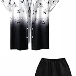 kizyoo Men Soft Poly Lycra Digital Printed Casual Sleepwear & Nightdress, Regular Fit Round Neck Short Sleeves Shirts Tops with Classic Pajama Shorts Night Suits Set-picture-48