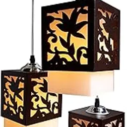 Lyse Decor 3 Lamps Each 14-Watts, Black Color, Lotus Chandelier Hanging Ceiling Light for Living Room(Wood;Plastic)-image-29