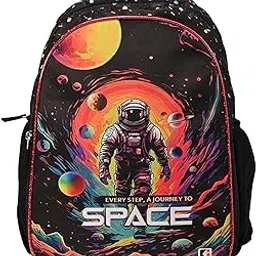 kuber industries School Backpack | Journey To Space Bookbag | 4 Compartments | Water Resistant College-School Bag | Casual Daypacks | School Bag for Boys | Black image 1
