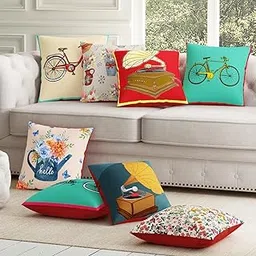 SEJ by Nisha Gupta Cushion Covers 16 Inch X 16 Inch Set Of 8 Pcs | Printed Polyester Cushions For Sofa | Decorative Cushion Pillow | Square Pillow Covers For Sofa Living Room, 200 TC, Red-image-98