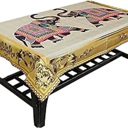 Kuber Industries Center Table Cover|Table Cover 4 Seater|Elephant Design|Jute Table Cloth 60x40 (Yellow)-image-11