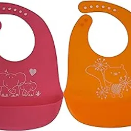 Moppets Baby Bibs with Food Catching Pocket (Pink & Orange)-picture-35