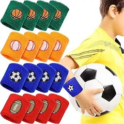Gejoy 16 Pieces Sports Wristbands Wrist Sweatbands Children Sweat Bands for Kids Soccer Baseball Football Basketball Sports-picture-14