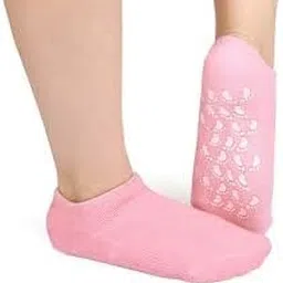 Premium Moisturizing Gel Socks, Pink and Blue Cotton Fabric with Vitamin E Infusion, Anti-Slip Rubber Footprints, Standard Size for Foot Care and Spa Treatment-picture-24