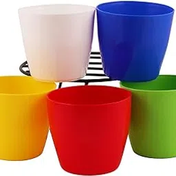 Leafy Tales Plastic Pots, Pots for Plants, Gardening (Multicolour, Size: Small, Set of 5)-image-44