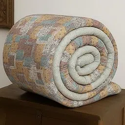 SANMARINO Reversible Jaipuri Quilt | Pure Cotton Single Bed Razai with Traditional Print | Lightweight, Soft & Warm Blanket | Ideal for Winter, AC Room & All Seasons Color - Earthy Pastel Patchwork-picture-35