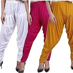magilam Women Solid Viscose Pack 3 Patiala Pants ((White::DeepRani::Multicolor)-picture-24
