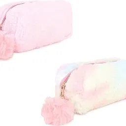 Sanjis Enterprise Pink Rainbow Fur Pencil Case Makeup Pouch(Multicolor) Pack of 2-picture-31