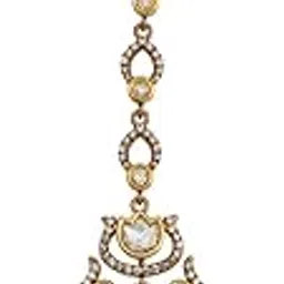 kushal's Fashion Jewellery White Victorian Polished Copper Kundan Tikka, Best for Bridesmaids, festive season & Special Occasion - 444639-picture-13
