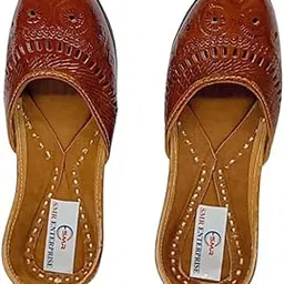 Women's Brown Leather Punjabi Jutti, Traditional Cutwork Design, Ethnic Footwear-picture-36