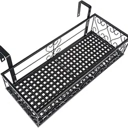 Welecom Large Window Deck Railing Planter with Hook,Balcony Hanging Railing Planter Basket Flower Pot,Metal Flower Box Holder Plant Rack Mounted Rectangular Plant Basket Iron Shelf for Porch,20"x8"x5"-picture-23