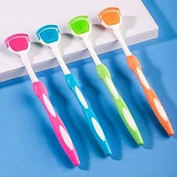 Tongue Brush, Tongue Scraper, Tongue Cleaner Helps Fight Bad Breath, 4 Tongue Scrapers, 4 Pack (Blue&Green&Orange&Red) image 1
