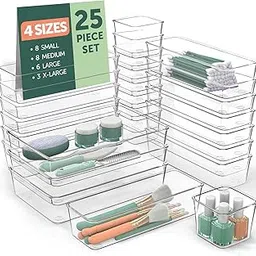 Seseno Plastic Drawer Organizer Set, Multi Sizes Desk Drawer Divider Organizers and Storage Bins for Makeup, Jewelry, Gadgets for Kitchen, Bedroom, Bathroom, Office (25 pcs Set) image 1