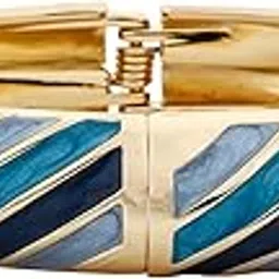 queralt Gold-Tone Blue Striped Enamel Wide Bangle Bracelet for Women - Gradient Blues Chunky Cuff Jewelry-picture-39