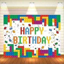 Building Blocks Birthday Backdrop | Theme Party Decoration For Kids | Happy Birthday Banner For Wall (Pack of 1, Size: 4x3 Feet)-picture-28