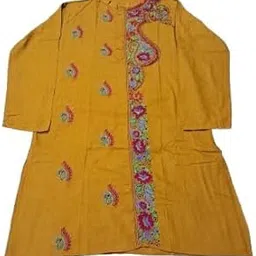Men’s Hand Embroidered Pure Cotton Kantha Stitch Kurta | Traditional Bengal Panjabi for Festive & Casual Wear | Ethnic Handmade Indian Apparel Yellow-image-89