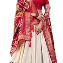 Women's print chaniya choli showcases intricate ajrakh print Foil Work Patola Print Semi-stitched Lehenga choli Sets-picture-35