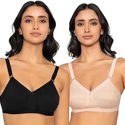 inkurv Cross Pattern Full Coverage Bra for Women | Non-Padded, Non-Wired | Cotton Rich Bra for Everyday Comfort | Saggy Breast Uplift Bra with Adjustable Straps- Combo of 2-picture-19