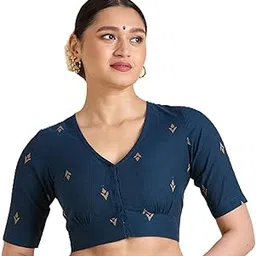 Women's Pure Cotton Handloom Ikat Front Open Readymade Saree Blouse-image-89